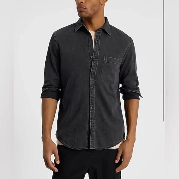 Pacsun Black Gray Wash Collared Button Down Shirt Size Small NWOT - Picture 1 of 7